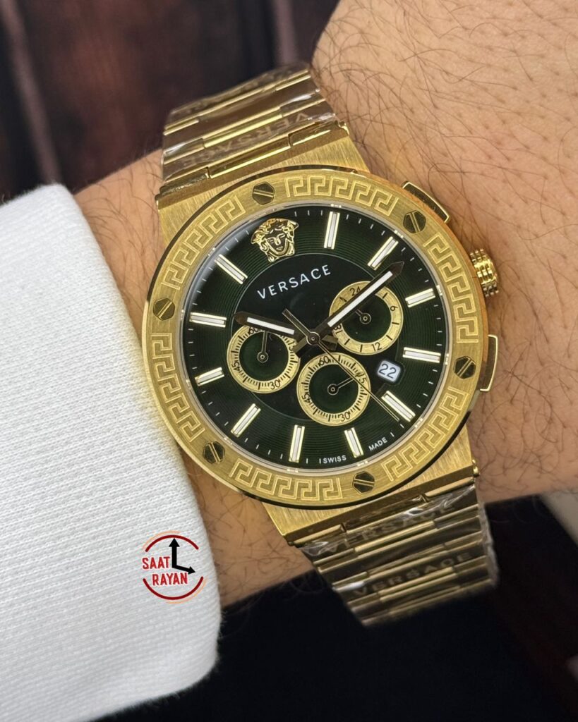 ساعت ورساچه مردانه کرنوگراف بند فلزی طلایی