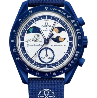 ساعت امگا سواچ مدل MoonSwatch snoopy blue مستر کوالیتی