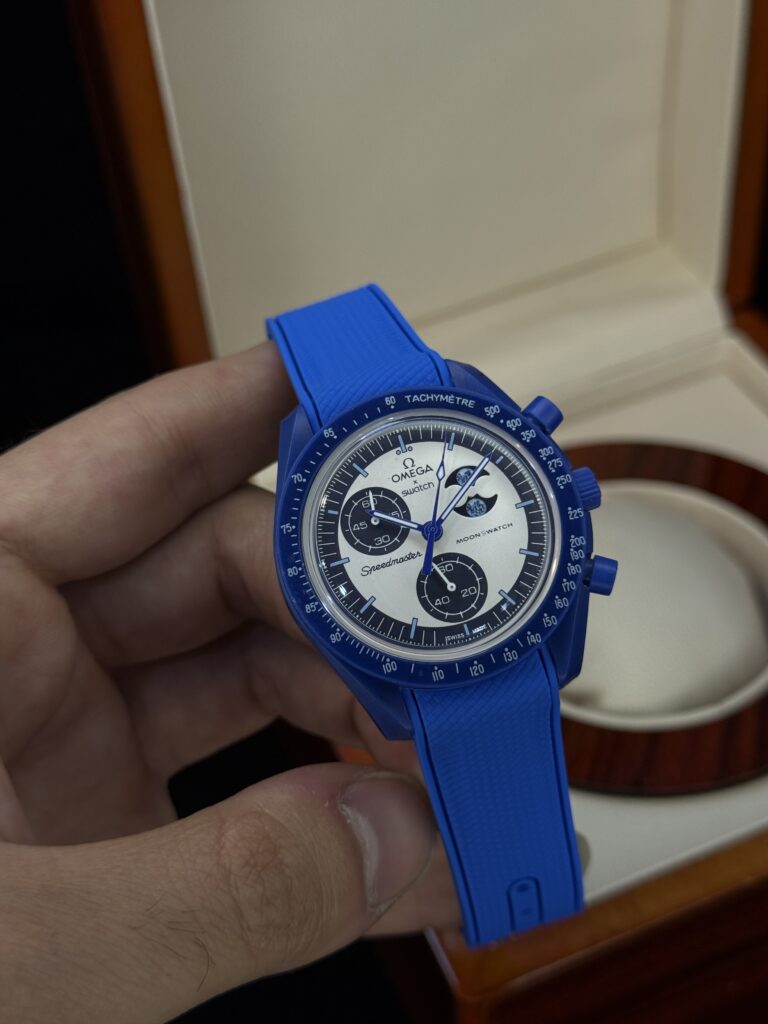 ساعت امگا سواچ مدل سوپر بلومون بند رابر omega swatch